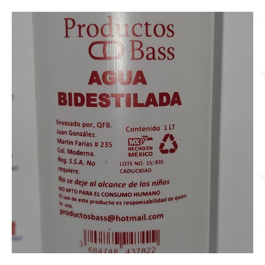 Agua Bidestilada 1000 ML — referencia visual exact