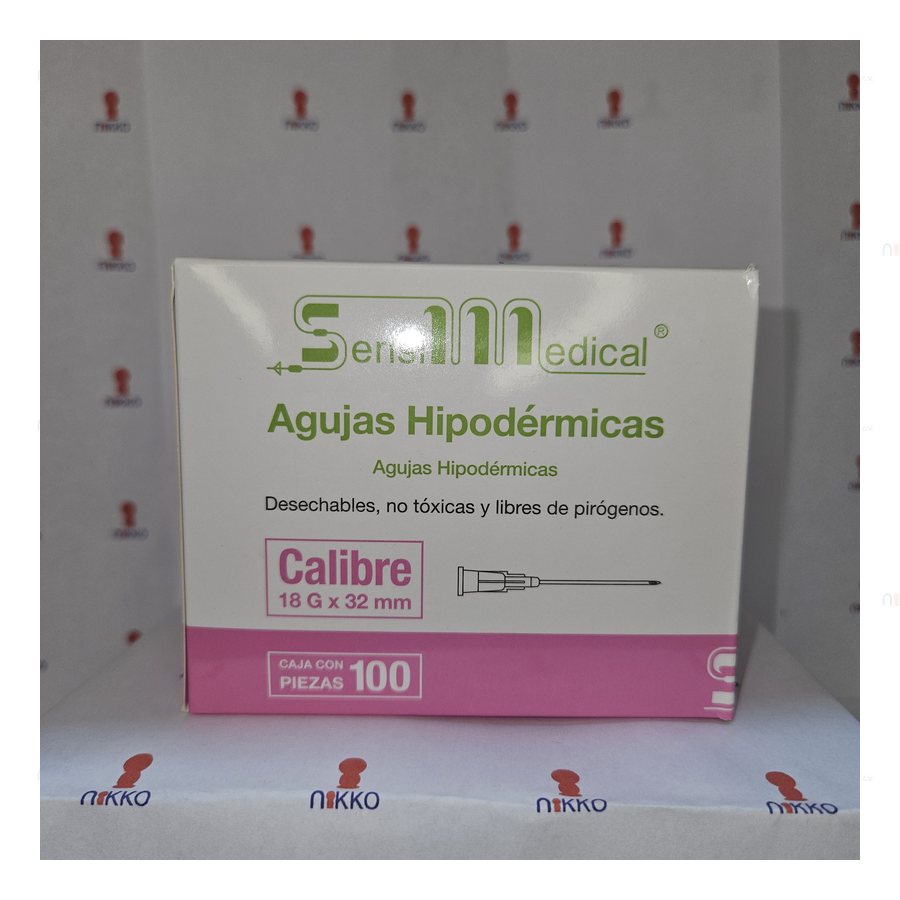 Aguja 18G X 32 MM C/100 Rosa Sensimedical — referencia visual exact