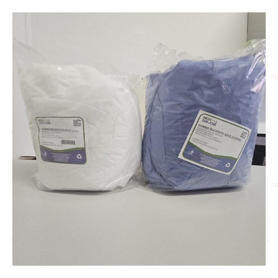 Cofia azul o blanca c/100 pzas — referencia visual exact