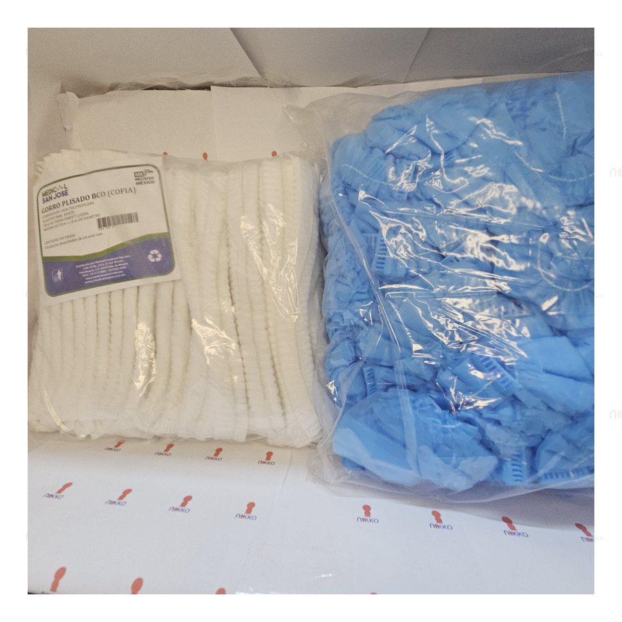 Cofia Plisada blanca o azul con 100 — referencia visual exact