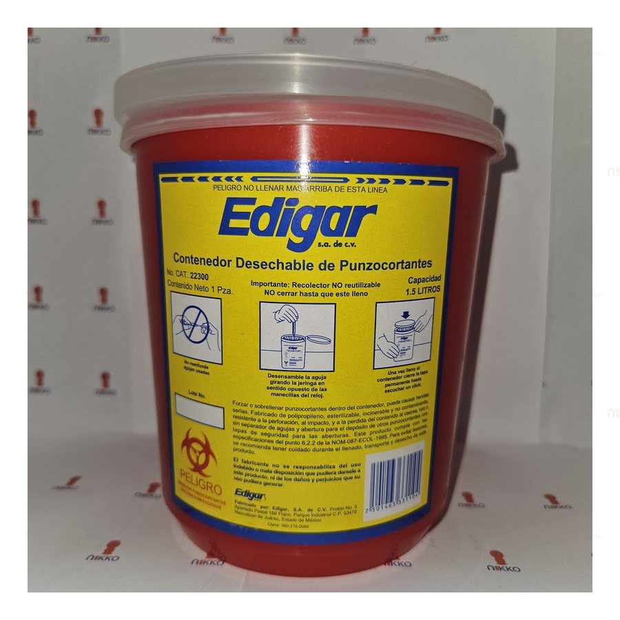Contenedor de Punzocortantes cap 1.5 lts Edigar — referencia visual exact