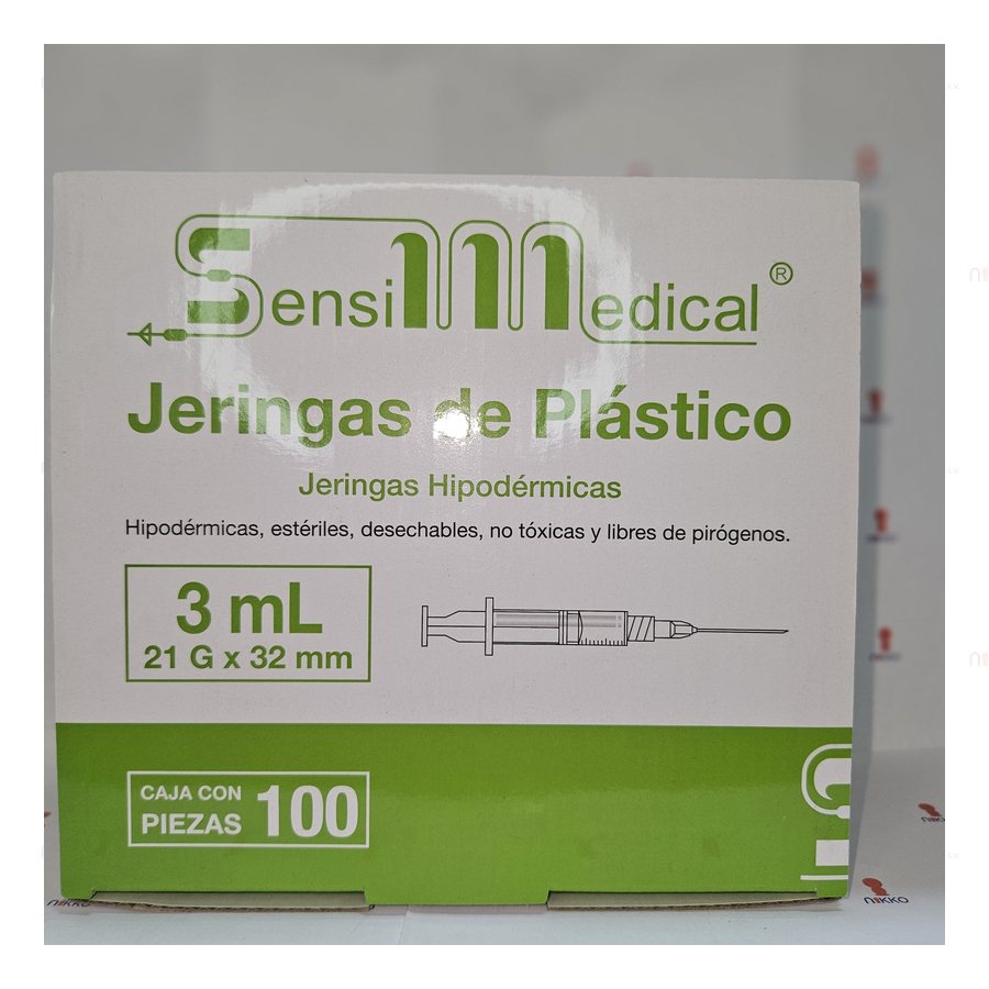 Jeringa Sensi Medical 3 ml, caja c/100 (Verde, Auzul o Negra) — referencia visual exact