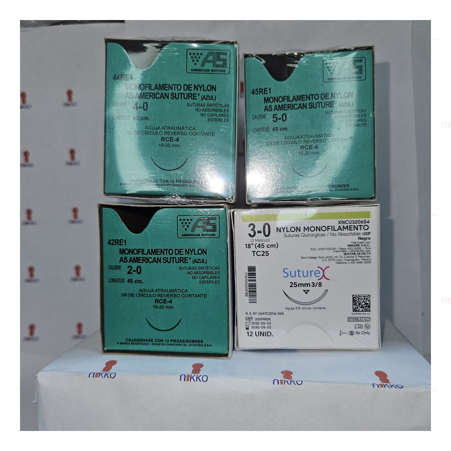 Sutura Surgical Nylon 2/0, 3/0, 4/0 y 5/0 Pieza — referencia visual exact